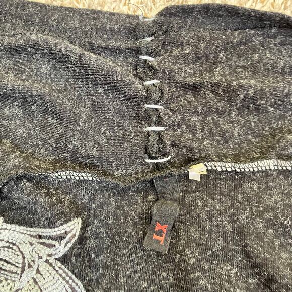 XT Sz Small Open Front Y2K Style Cardigan  Grunge Folk Embroidery Charcoal - Picture 13 of 16